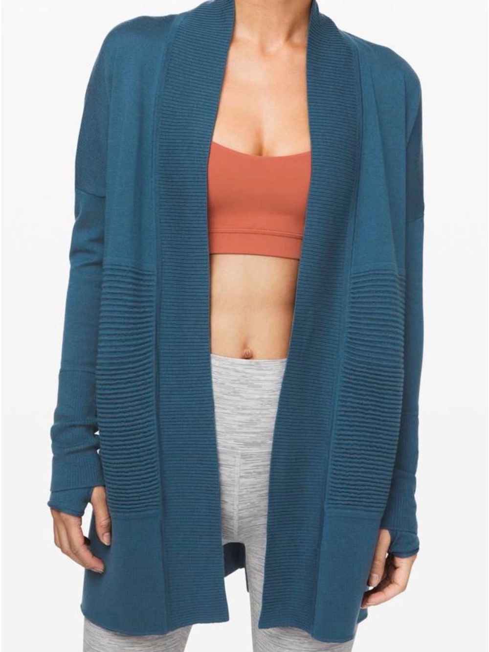 Lululemon Athletica Lulu Sz Large Woman Teal Open Front Cardigan Sweater